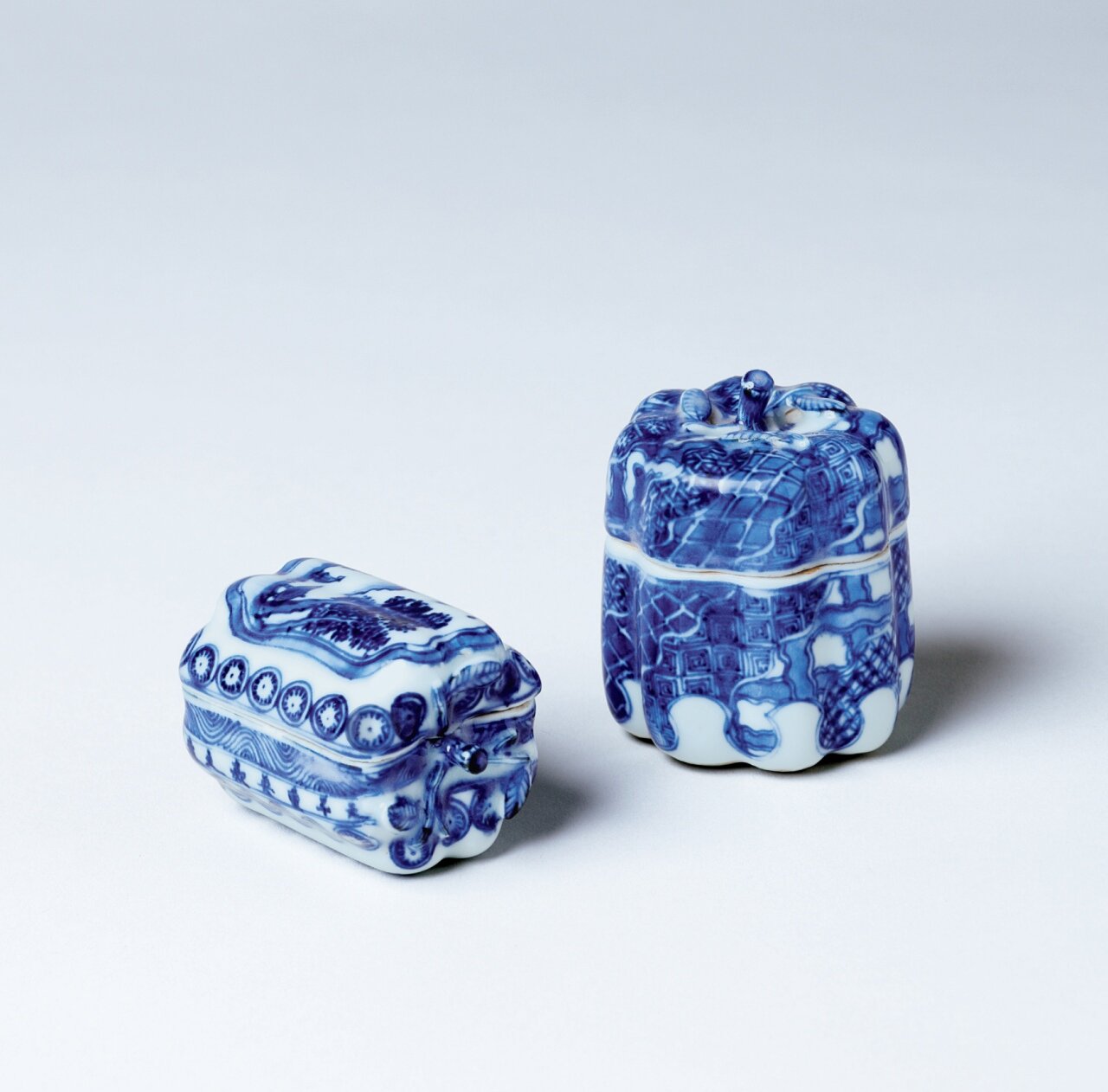 染付 景徳鎮 印盒 印合 香盒 香合 墨盒 蓋盒 粉盒 茶道具 書道品 時代物