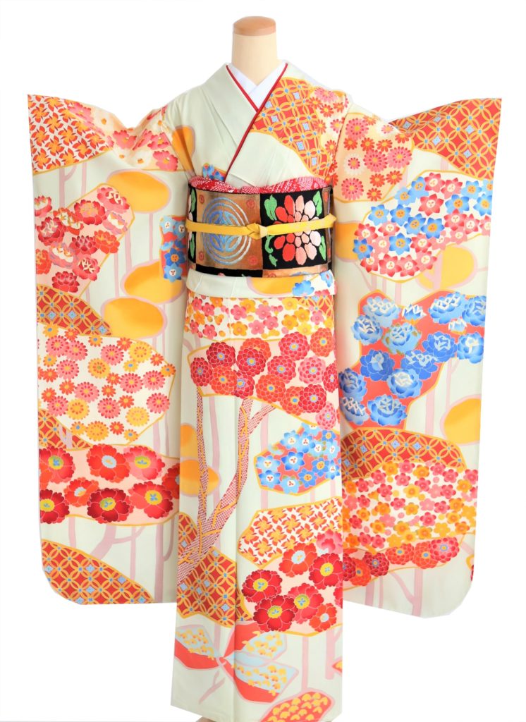 一級技能士手縫いの加賀友禅の振袖 作家物、一級技能士手縫いの