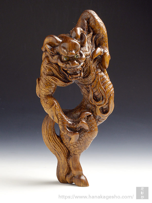 時代 堤物 根付 置物 鹿角 麒麟 全長10.5cm 神獣 彫刻【CM257】 時代 堤