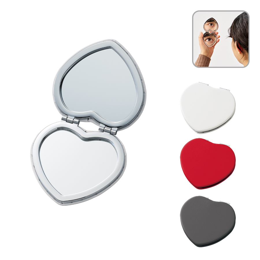 全面印刷できる合皮コンパクトミラー ハート【最安値302円