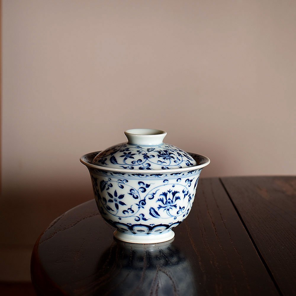 中国美術 瑠璃釉 金彩 纏枝蓮花紋 蓋碗 五件 旧家蔵出 中国美術 瑠璃釉