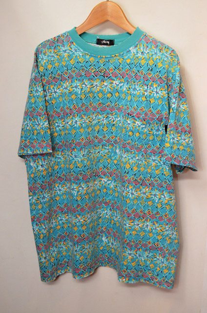 80s old stussy 総柄tシャツ ステューシー黒タグ