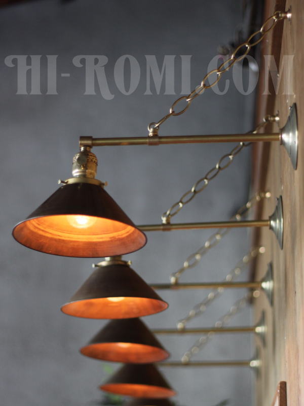 工業系ヴィンテージシェード&チェーン付真鍮製ブラケットライトB