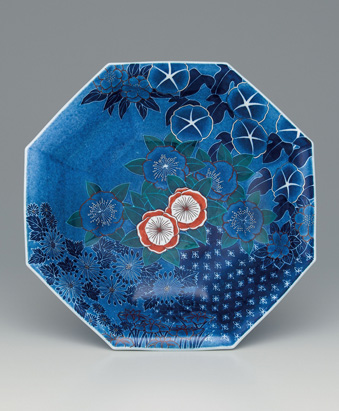 人間国宝 十四代 今泉今右衛門 (本人作) 色絵藍色墨はじき