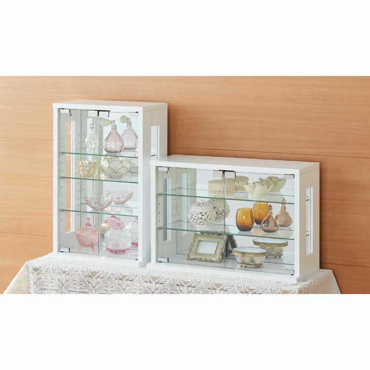 RA-3536 ミニガラスコレクションケース｜白ホワイト・幅40cm