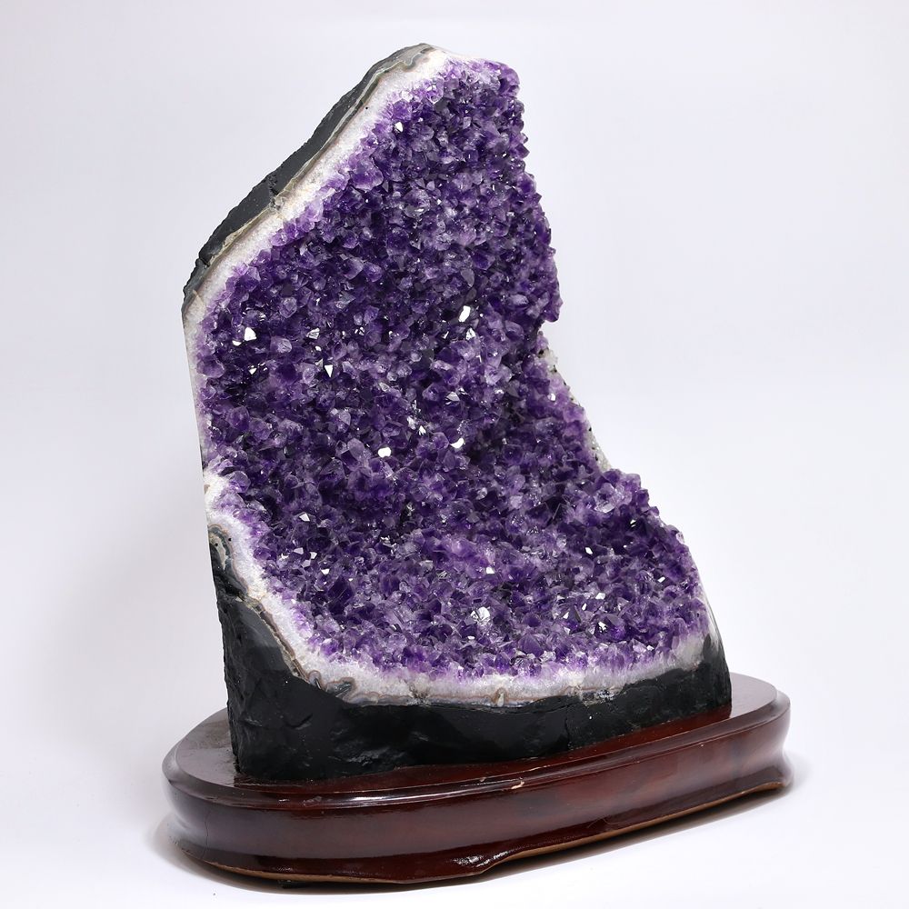 大型スタンドアメジストクラスター/原石（全高約300mm/専用木製台座