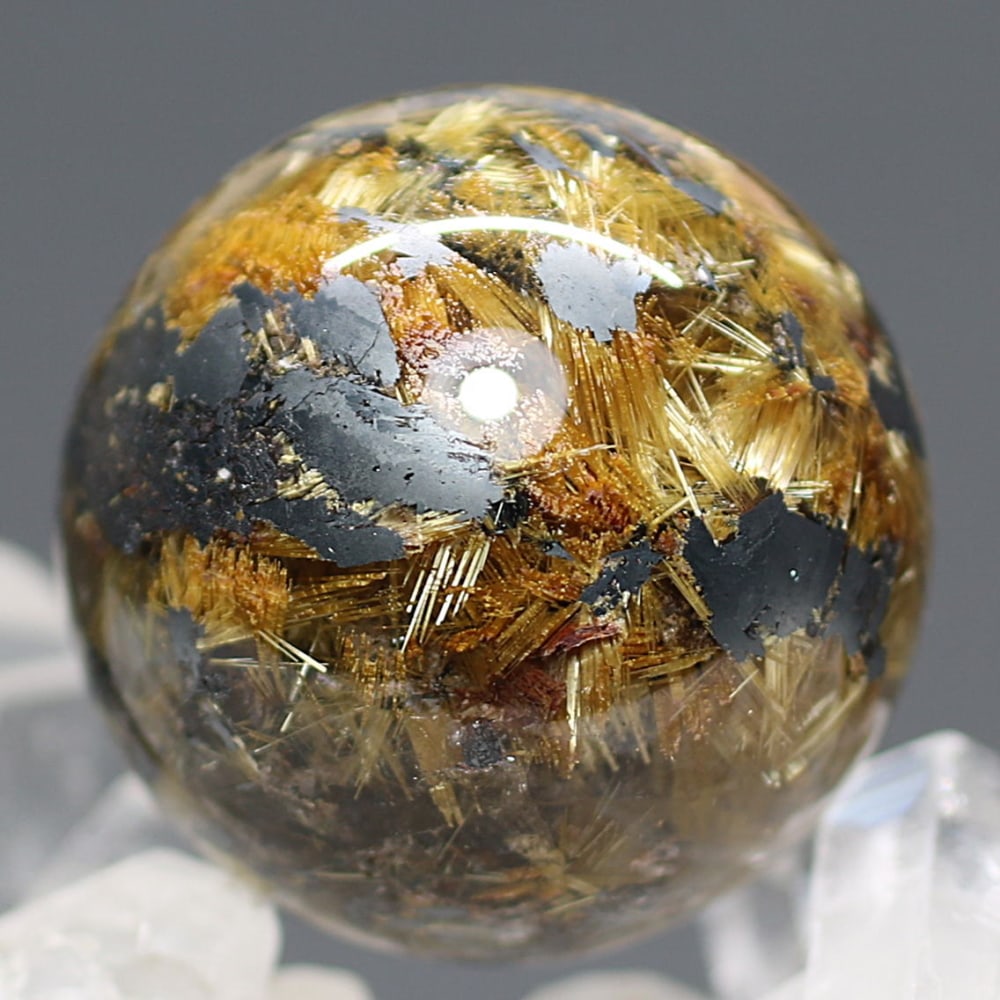 高品質]太陽放射ルチルクォーツ丸玉/スフィア☆現品動画あり - 埼玉県
