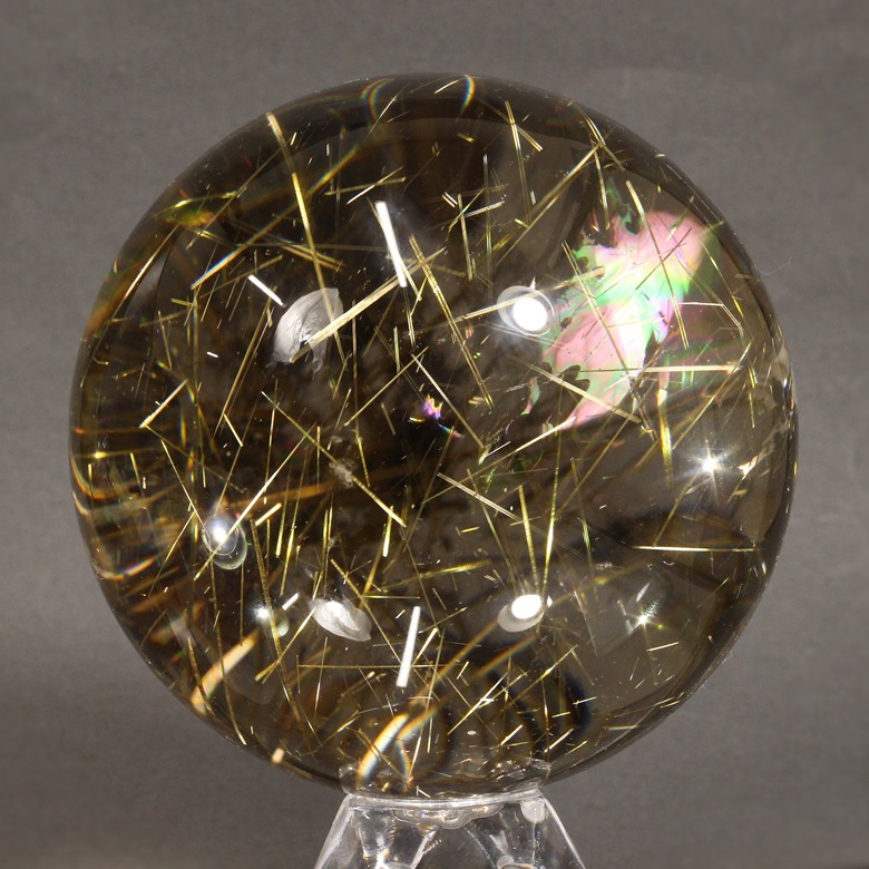 超絶綺麗✨48mm ゴールドタイチンルチルクォーツ 丸玉 スフィア 金針