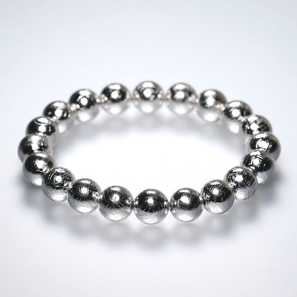 ナミビア共和国産]ギベオン隕石ブレスレット（約10mm玉/シルバーカラー