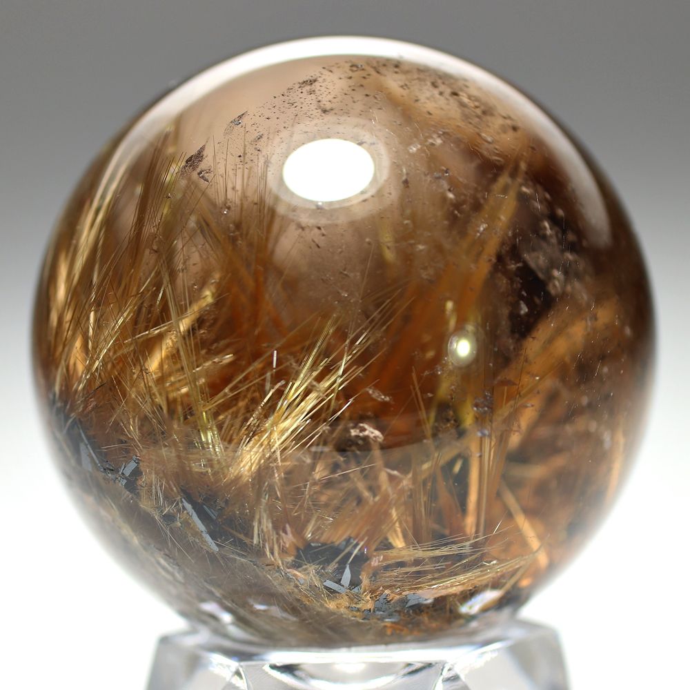 トップクォリティ]ブラジル産太陽放射ルチルクォーツ丸玉/スフィア