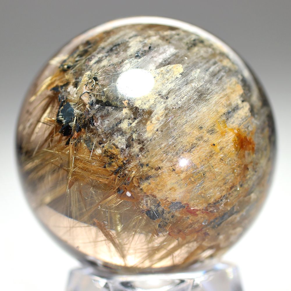 トップクォリティ]ブラジル産太陽放射ルチルクォーツ丸玉/スフィア