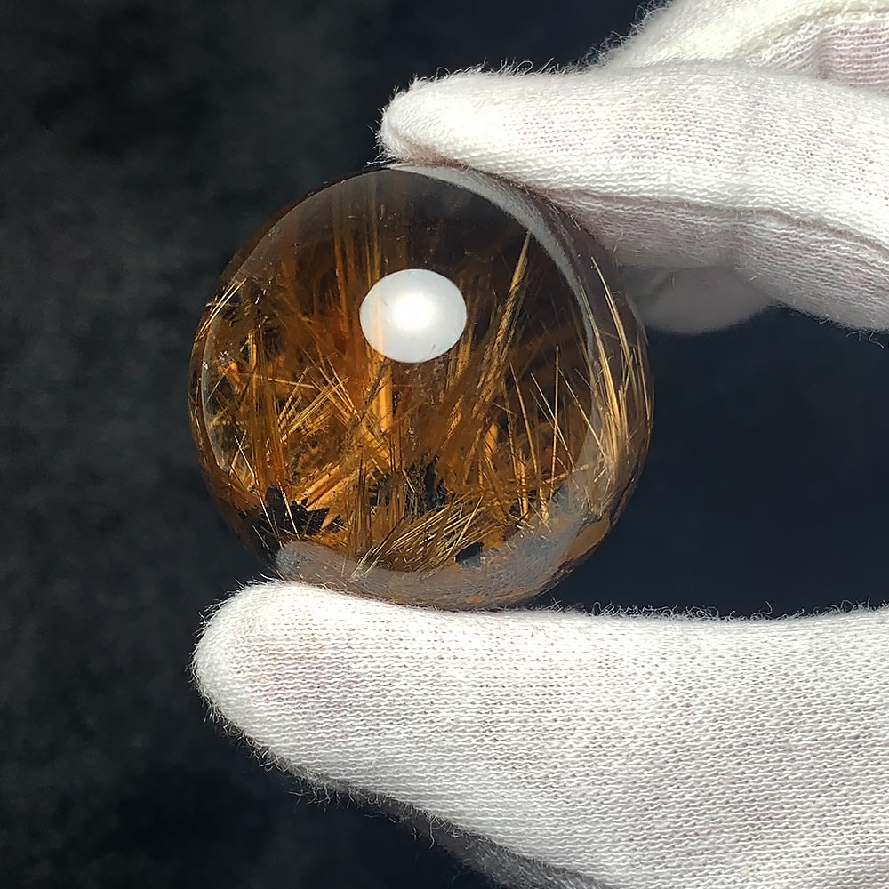 トップクォリティ]ブラジル産太陽放射ルチルクォーツ丸玉/スフィア