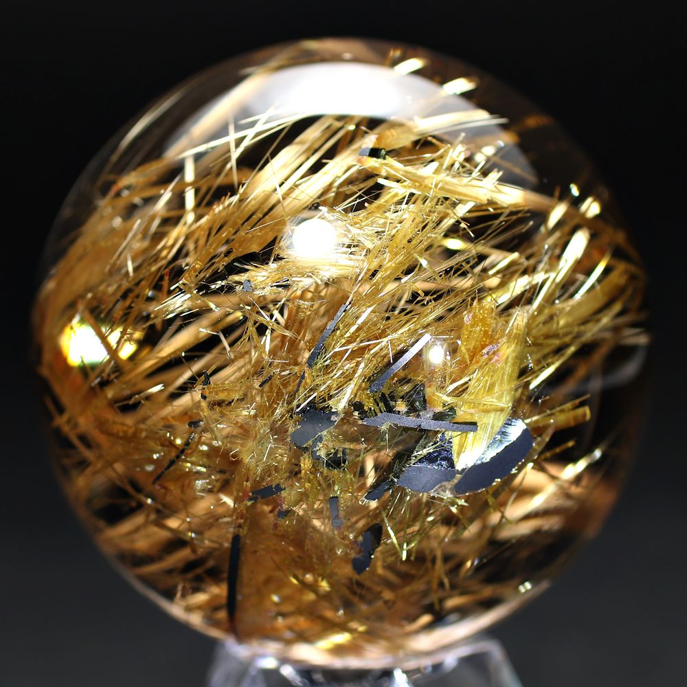 トップクォリティ]ブラジル産タイチンルチルクォーツ丸玉/スフィア