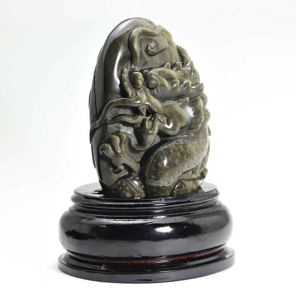 高品質]メキシコ産ゴールデンオブシディアン黒曜石/(辰)龍彫刻（全高約