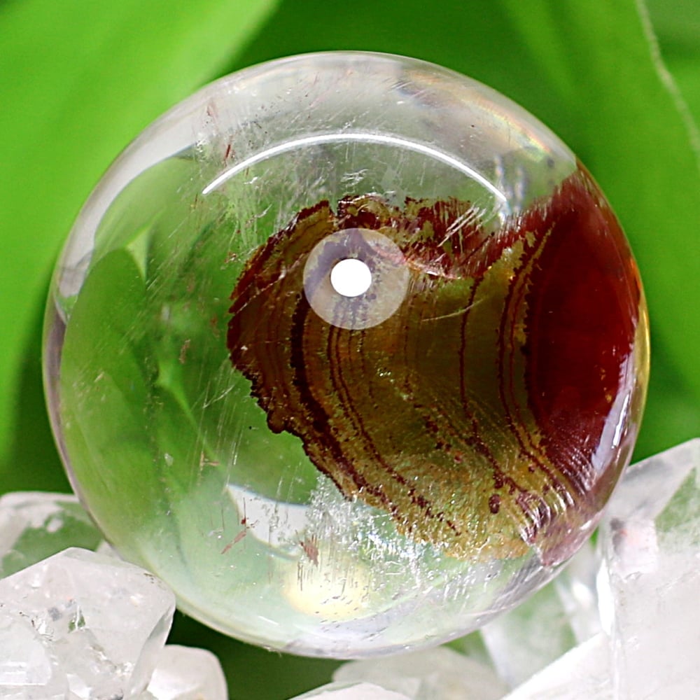 台座付き 縁起物 笑口 ジオード入り ブラック桜瑪瑙スフィア 50mm 台座