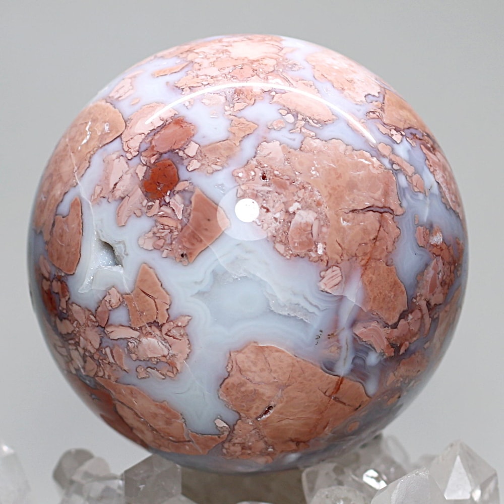 マダガスカル産]ピンクフラワードゥルージーアゲート丸玉/瑪瑙スフィア