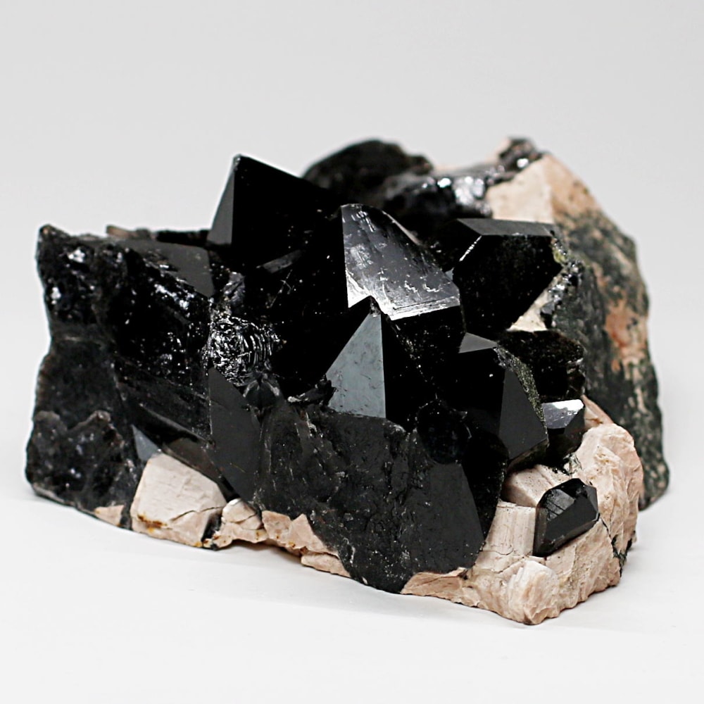 希少・山東省産]天然モリオン原石クラスター（黒水晶/エピドート共生