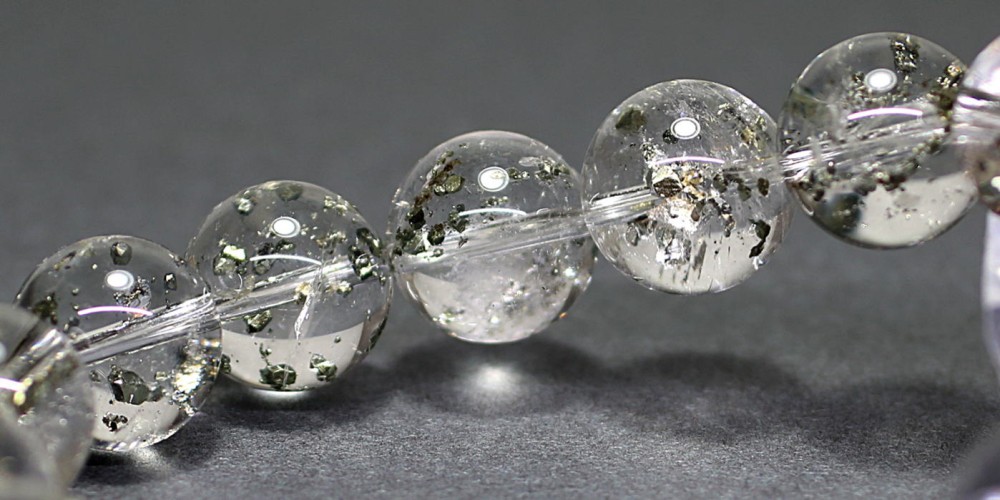 高品質++]パイライトインクォーツブレスレット/黄鉄鉱（約13.5mm玉