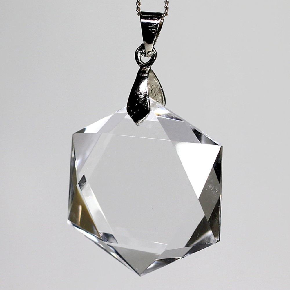 ブラジル産] ヘキサゴン天然水晶ペンダントトップ（六芒星） - 埼玉県