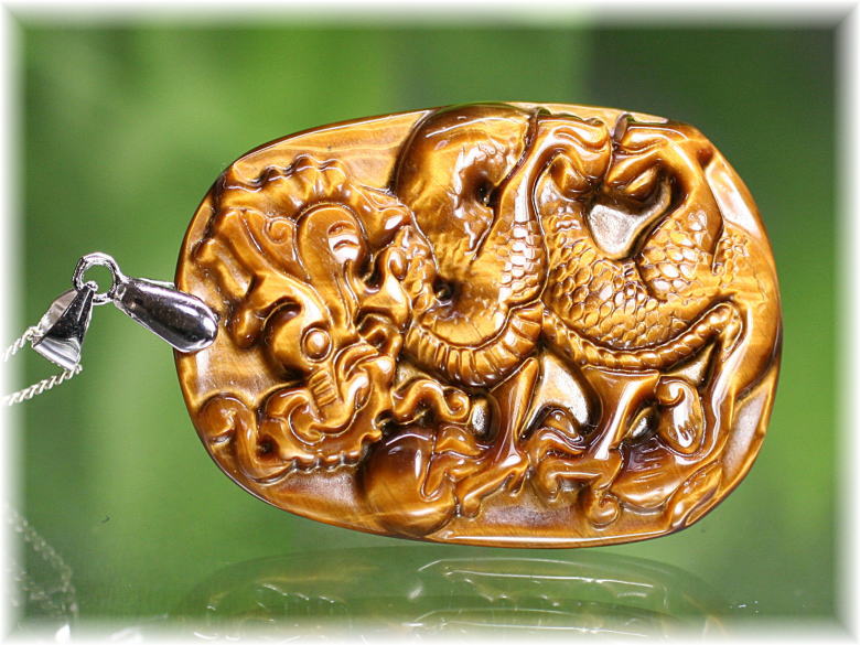ブラジル産]タイガーアイ(辰)龍彫刻ペンダントトップ - 埼玉県吉川市の