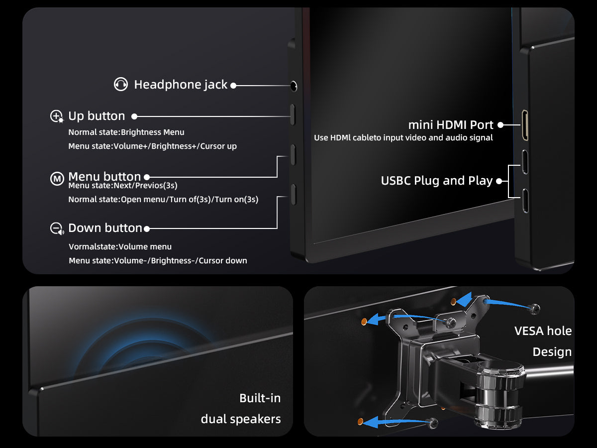18.5インチ FHD 1080P 100% sRGB ポータブルモニター - 高品質ディスプレイ