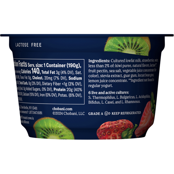 Chobani Zero Added Sugar Lowfat Greek Strawberry Kiwi Yogurt Same
