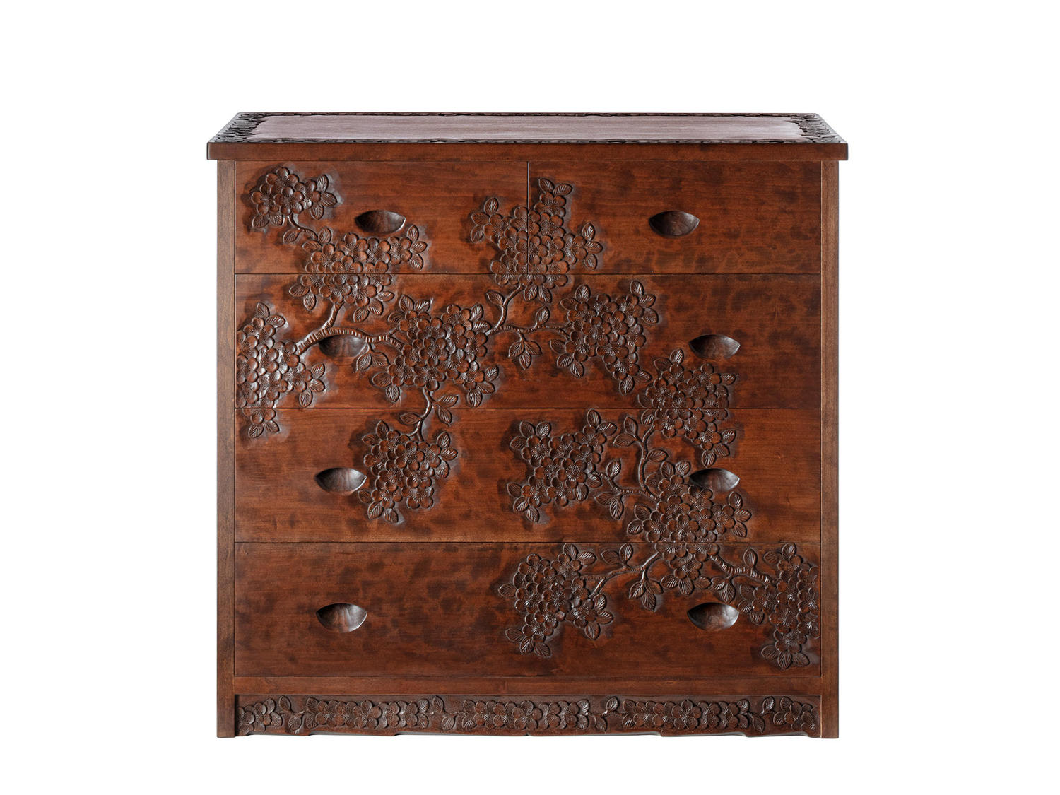 軽井沢彫 4段 5引出し チェスト 箪笥 伝統工芸 桜彫刻 タンス 和モダン 約
