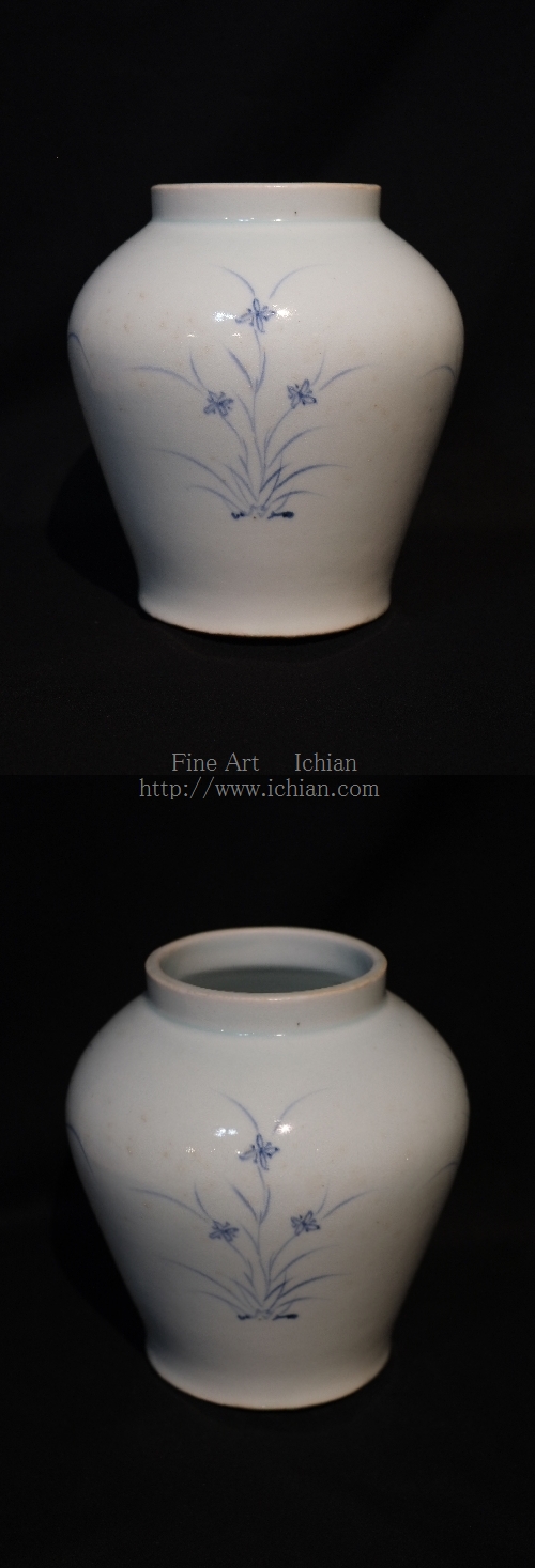 期限限定品】李殷九 草花文白磁水指 李朝 秋草文 李殷九 草花文白磁水