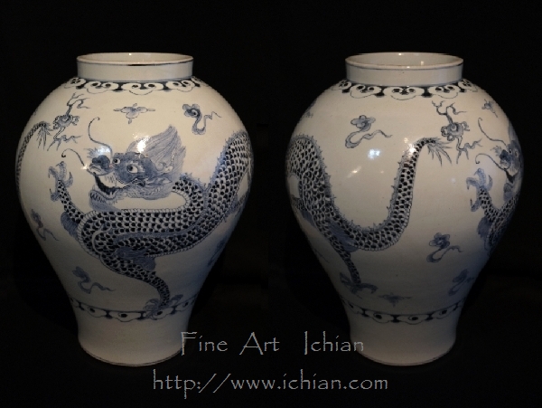 青花白磁 雲龍文立壺李朝中期 47.5㎝ 4本爪 :: ichian