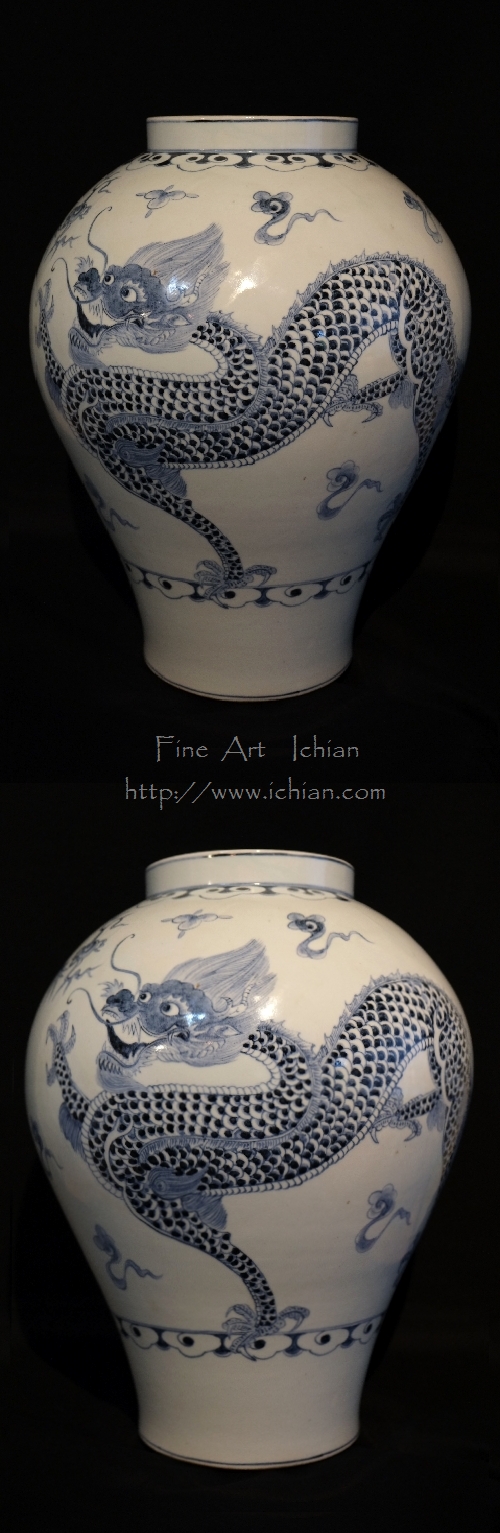 青花白磁 雲龍文立壺李朝中期 47.5㎝ 4本爪 :: ichian