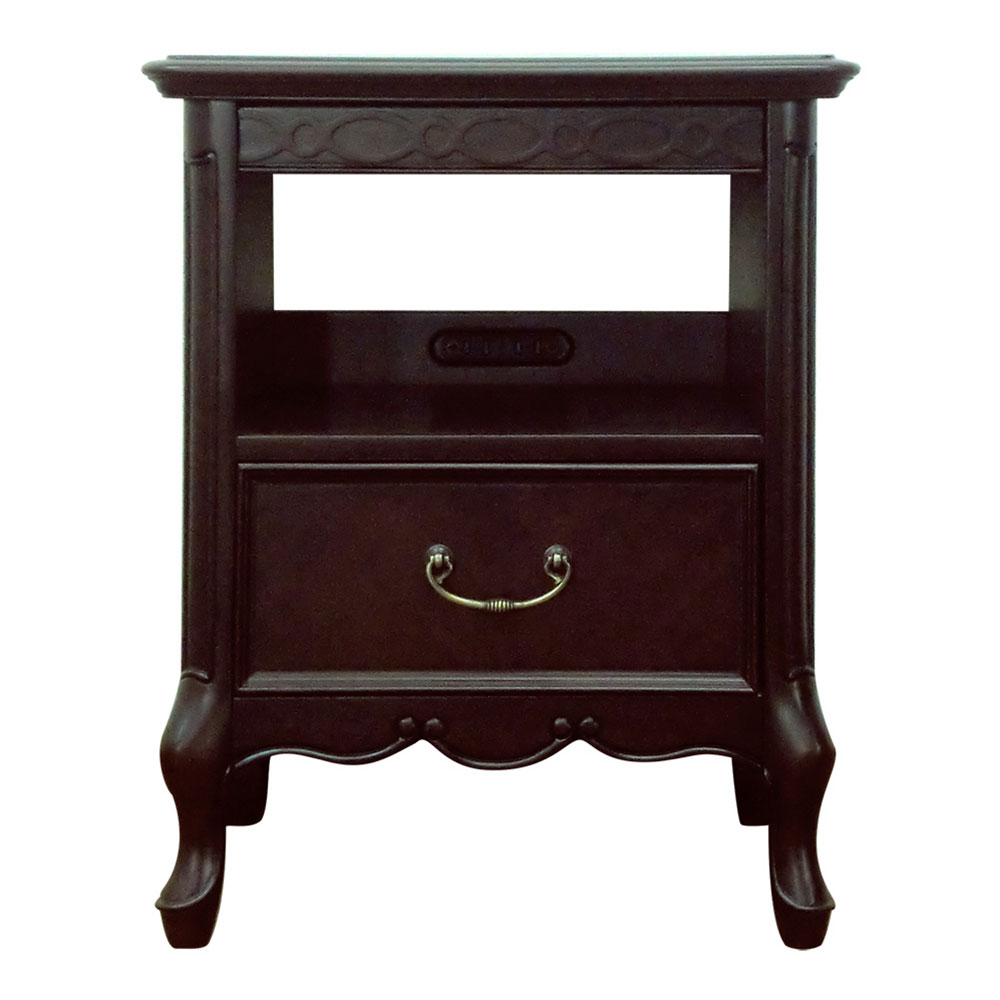 ナイトテーブル「フルール DM」幅40cm マホガニー材ダークブラウン色