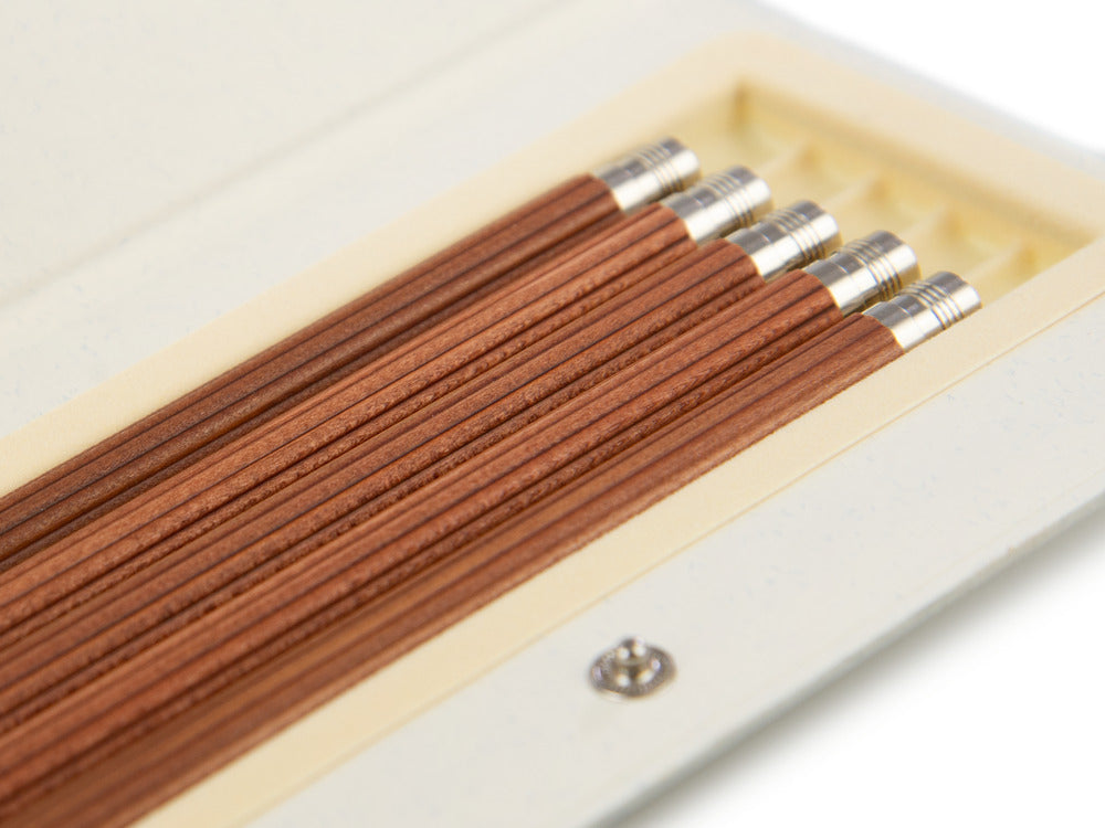 5 Graf von Faber-Castell Perfect Pencils, Wood, Chrome Trim, Brown