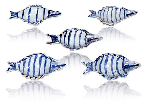 1900年代初頭 錦手 山水図三ツ鉢 箱有 青海波文 舟 二重高台 明治大正