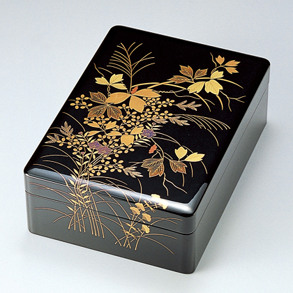 合口文庫 秋草 黒 漆塗り・木製 11-13802 (製造中止) 漆器の井助