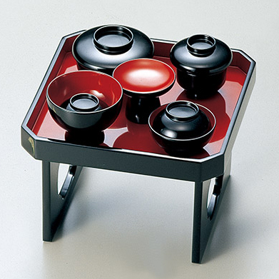 木製 漆器 緑内朱 脚付会席膳 10客セット 江戸時代後期 骨董品 黒漆木