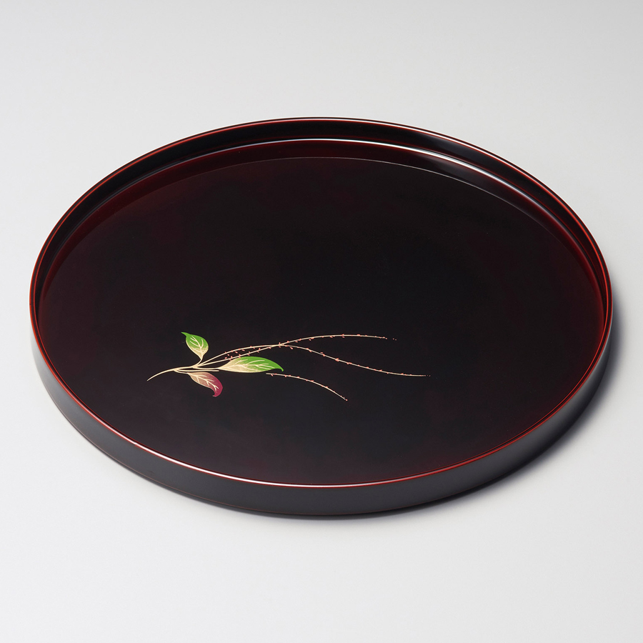 丸盆 10.0 水引草 溜 木製 漆塗り トレー 12-10202 漆器の井助