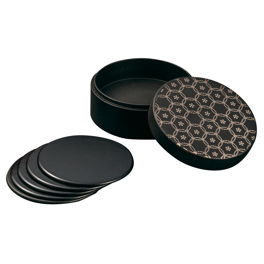 マルチBOX 花七宝 乾漆塗 （コースター5枚付き）赤/黒 漆器の井助