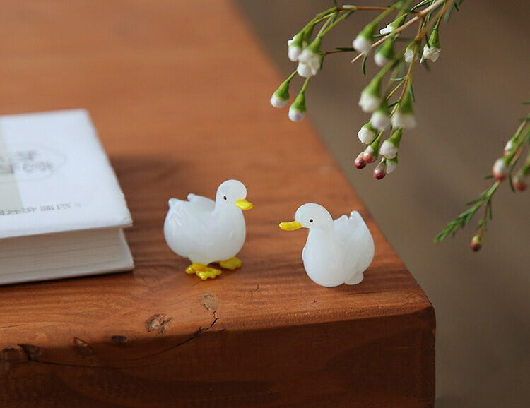 IwaiLoft ガラス細工 手作り おやこ 鴨 かも 置物 ガラス オブジェ