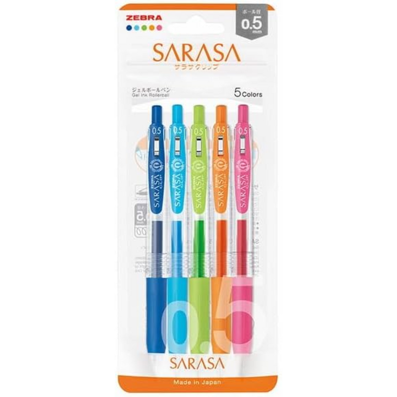 Zebra Sarasa Clip 0.5mm Gel Pens 5 Color Set – Made in JAPAN - Tokyo S
