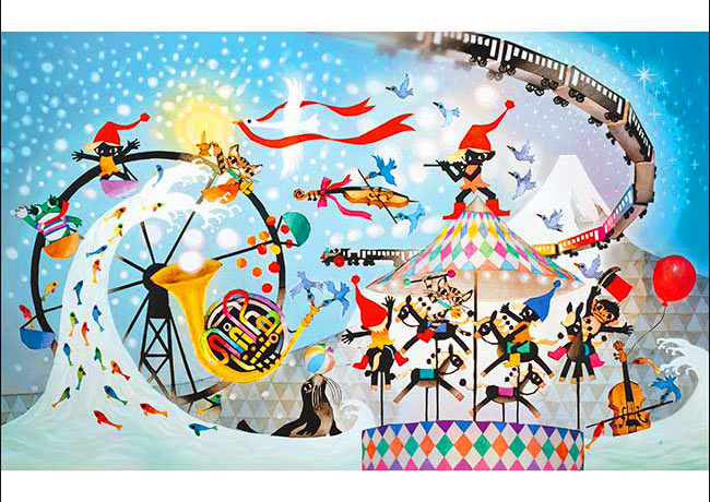 藤城清治 『一輪車のこびと』 359/500 版画 藤城清治 『一輪車のこびと