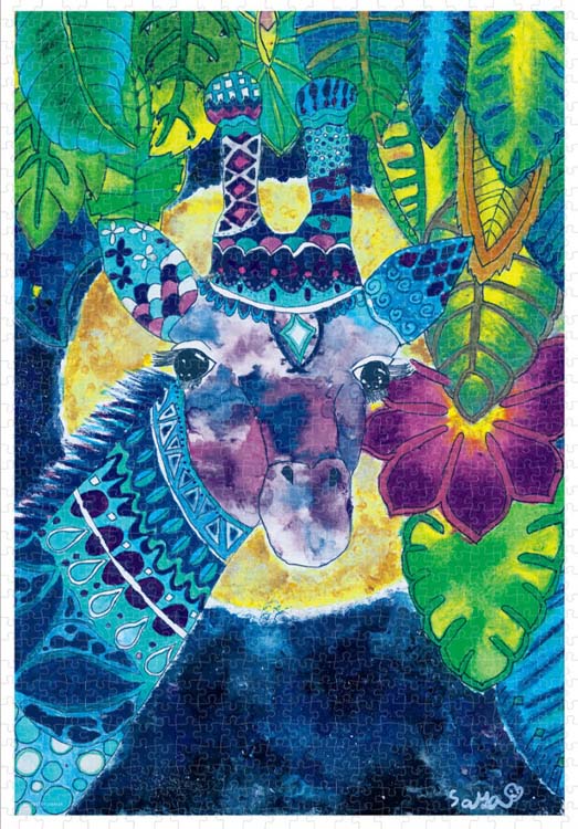 カラフルなクレパス画 キリンのシルエット カラフルなクレパス画