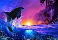 ラッセン ロマンスオブザシー 夕日 サンセット クジラ 風景 版画 額