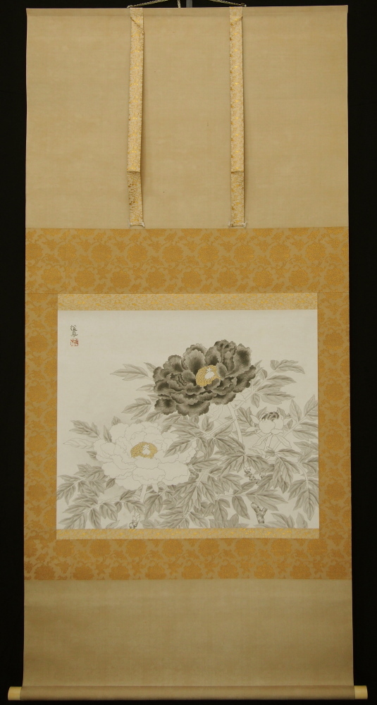 K掛軸 「三日月」 石河有粼(いしこうゆうりん)画讃 栞 共箱紙箱 S997KJ