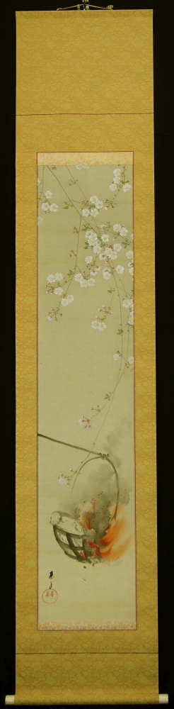 K掛軸 「三日月」 石河有粼(いしこうゆうりん)画讃 栞 共箱紙箱 S997KJ