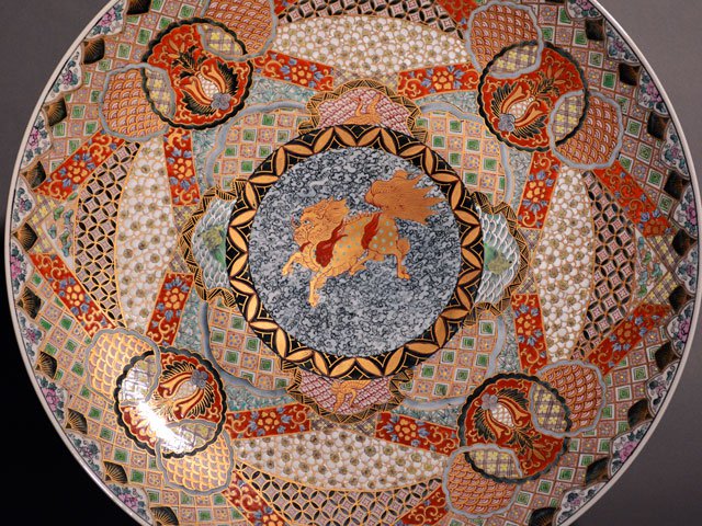 古伊万里文】古伊万里の伝統 名窯 染錦六方割富士波蝶山水絵 十二角大