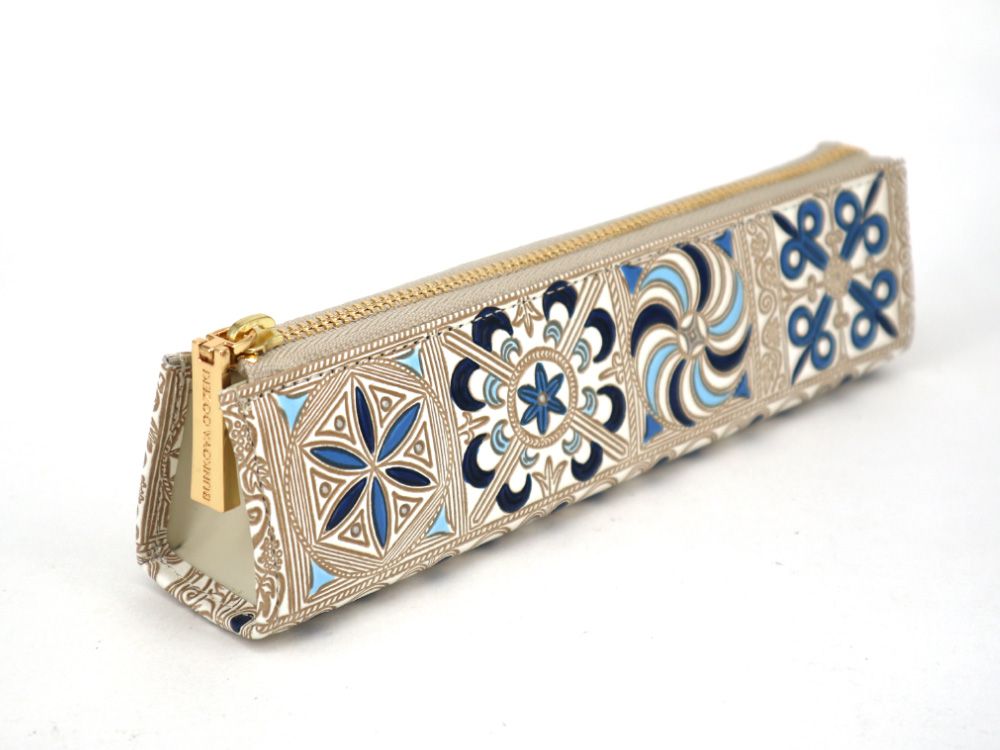 錦紗＜青＞ 三角マチのペンケース