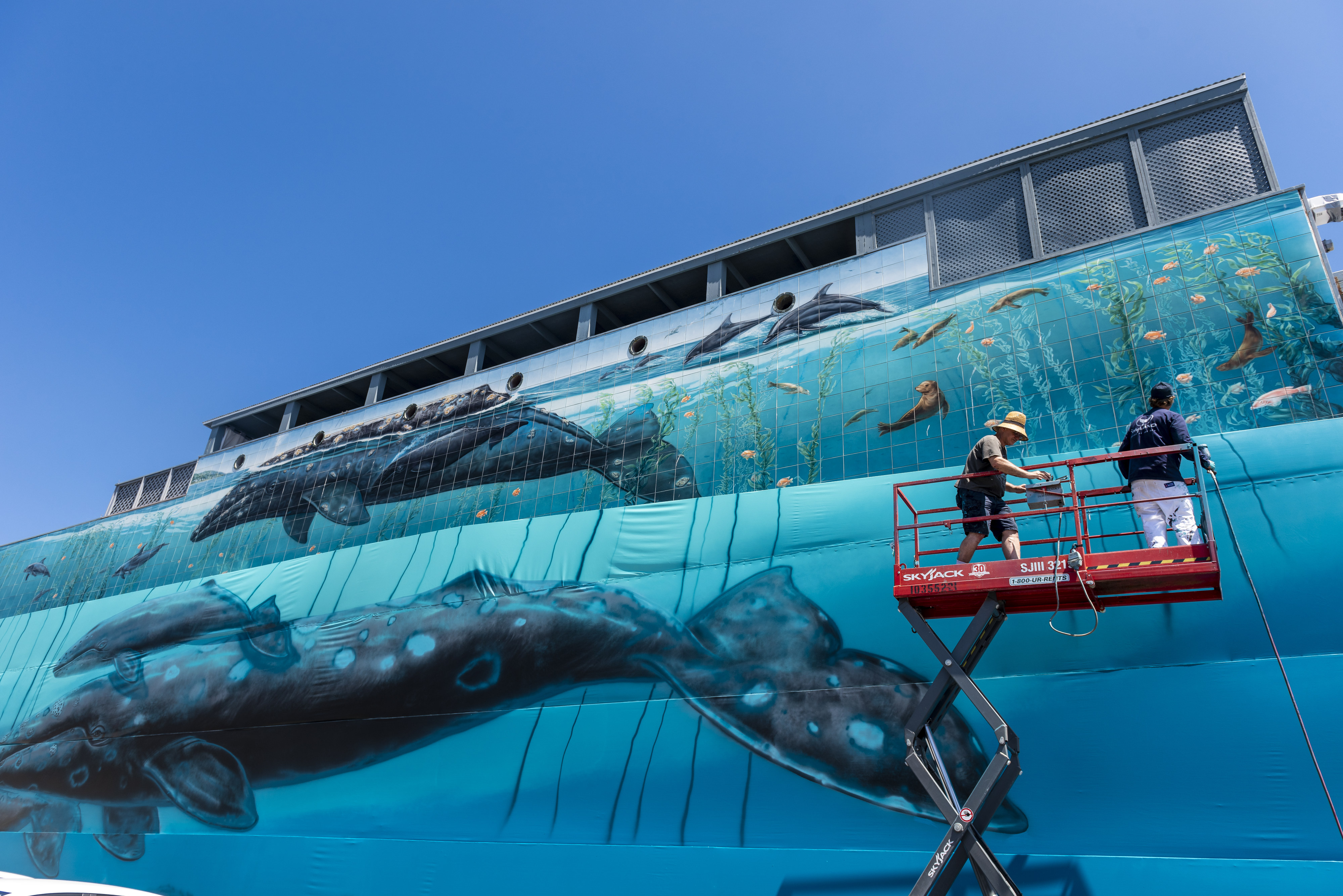 Wyland recreates first 'Whaling Wall' in Laguna Beach, after