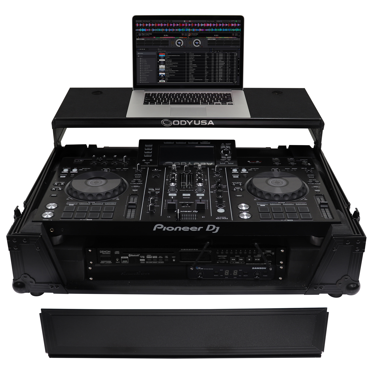 Black Pioneer XDJ-RX / XDJ-RX2 Flight Case with 2U Rack Space and