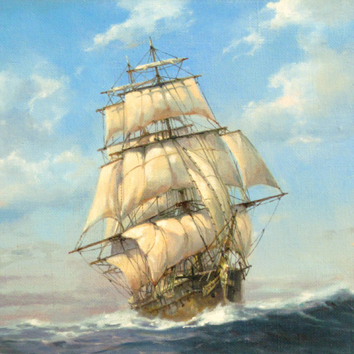 油彩画肉筆 海洋画家 鈴木政輝 作 「遥かな旅路」 41cm×53cm 風*様