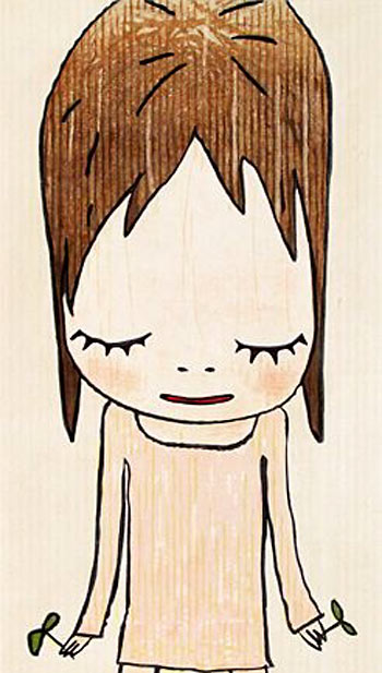 奈良美智 女の子 手描き 233×179mm 油彩 表裏サイン 骨董 絵画 奈良